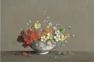 Laurence Biddle - Geraniums, primroses, wallflowers, forget-me-nots, aubretia, saxifrage and virginia stocks