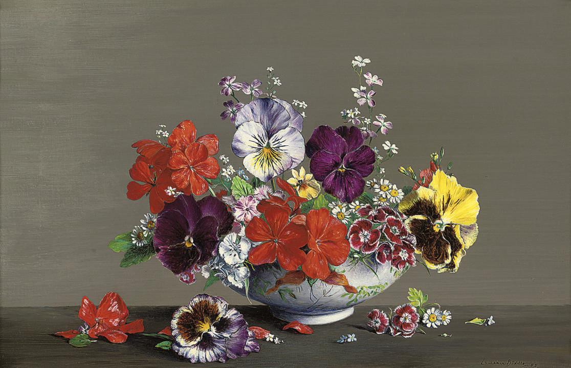 Laurence Biddle - Pansies and other flowers in a bowl