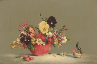 Laurence Biddle - Pansies, primulas, wallflowers, geranium and phlox