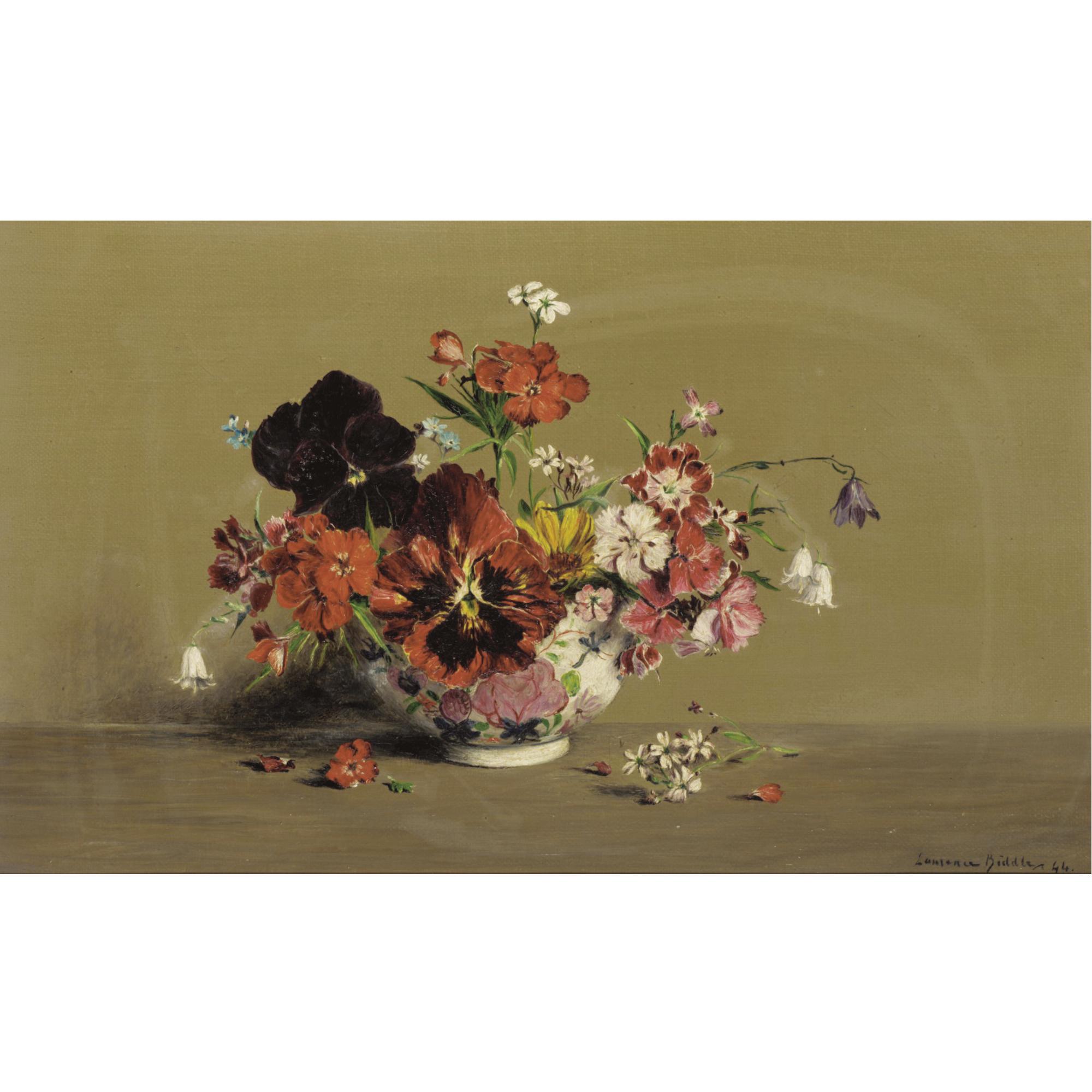 Laurence Biddle - Pansies, Sweet William, Campanulas And Marigold