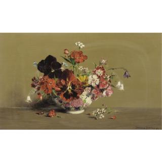 Laurence Biddle - Pansies, Sweet William, Campanulas And Marigold