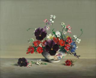 Laurence Biddle - Small Pansies, Sweet William, Virginia Stock, Limnanthes, Lobelia And Cornflower