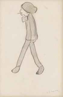 Laurence Stephen Lowry R.A. - Figure Wearing a Bow Tie and Smoking a Cigarette