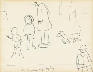 Laurence Stephen Lowry, R.A. - Street scene with a dog