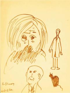 Laurence Stephen Lowry, R.A. - Two Heads, A Figure And A Cat