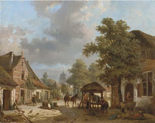 Laurent Herman Redig - Setting the horseshoe: a village in sunlight