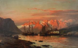 Laurits Bernhard Holst - Moored boats at sunset, Elsinore, Denmark