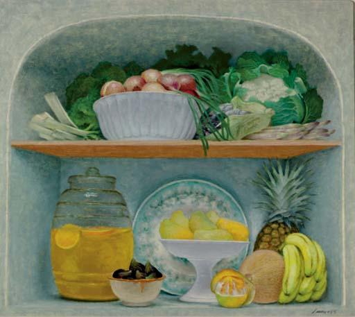 Lauro López - Sill life with fruits and vegetables in bowls