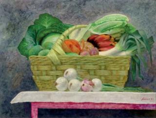 Lauro López - Still life of fruit and vegetables in a basket