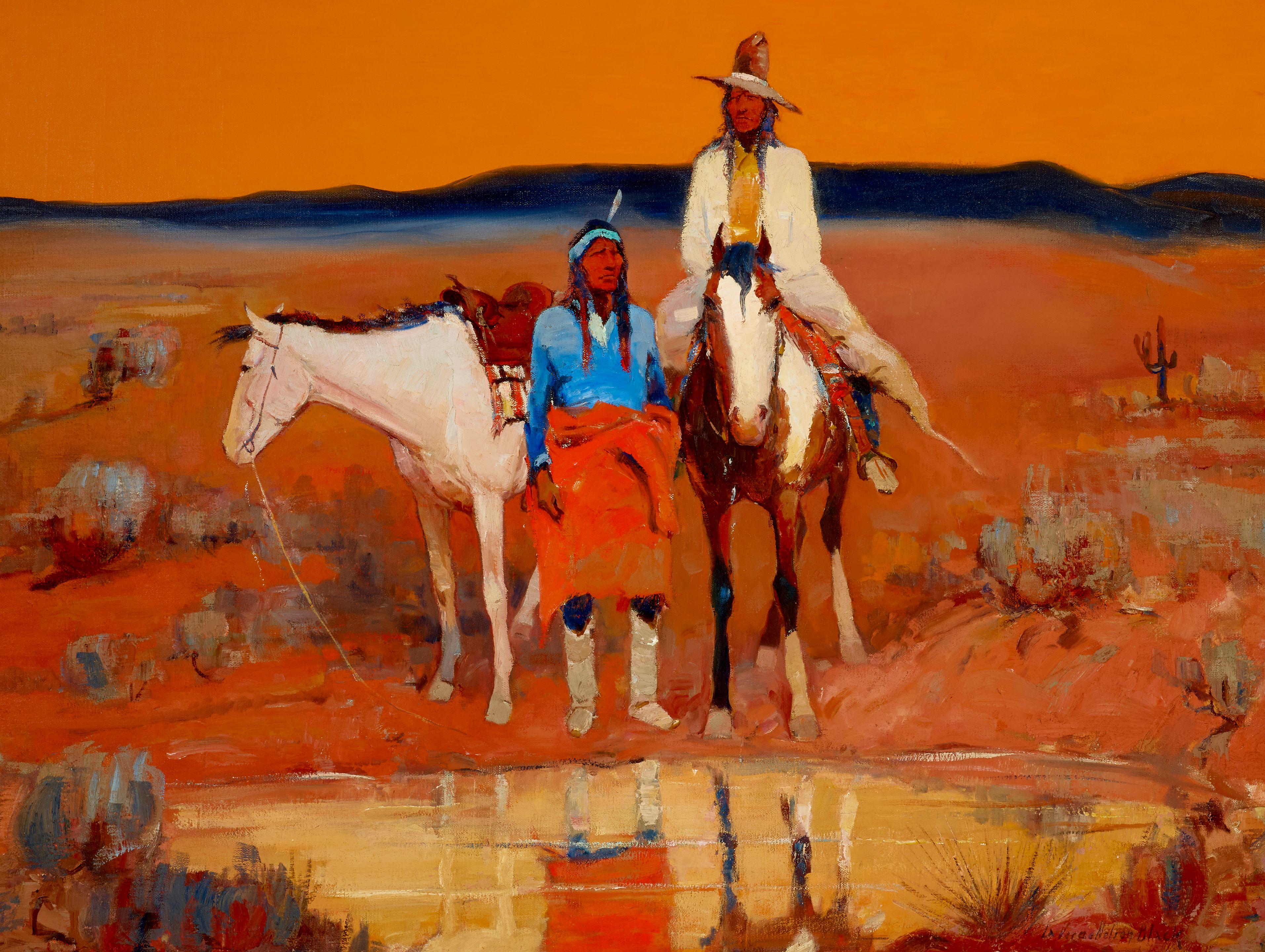Laverne Nelson Black - Apache at Watering Hole 31 1/2 x 41 1/2 in. framed 38 x 48 in.
