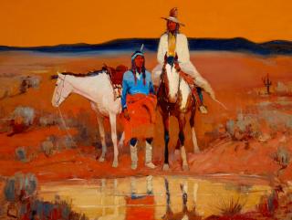 Laverne Nelson Black - Apache at Watering Hole 31 1/2 x 41 1/2 in. framed 38 x 48 in.