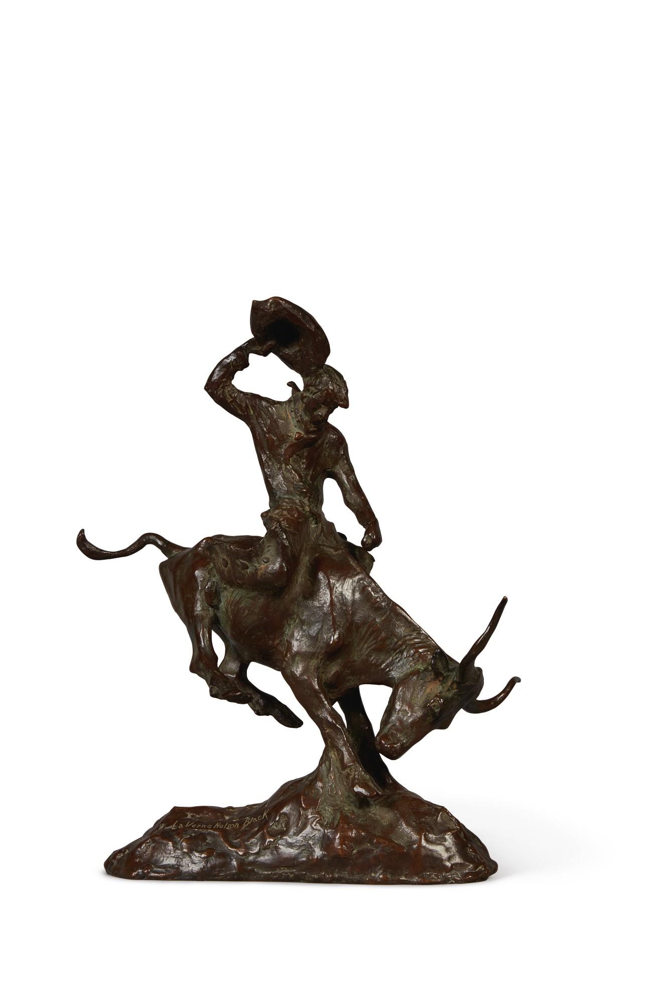 Laverne Nelson Black - Cowboy Riding Bucking Longhorn Steer