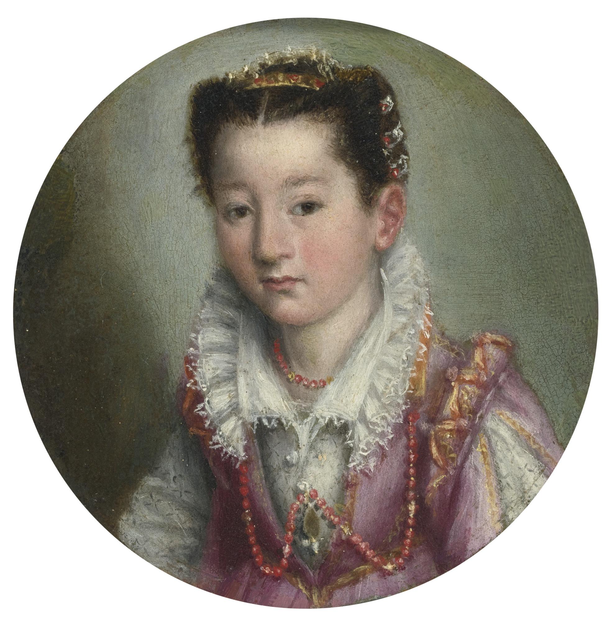 Lavinia Fontana - Portrait Of A Girl, In A Pink Embroidered Dress, Wearing A Coral Necklace