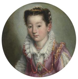 Lavinia Fontana - Portrait Of A Girl, In A Pink Embroidered Dress, Wearing A Coral Necklace