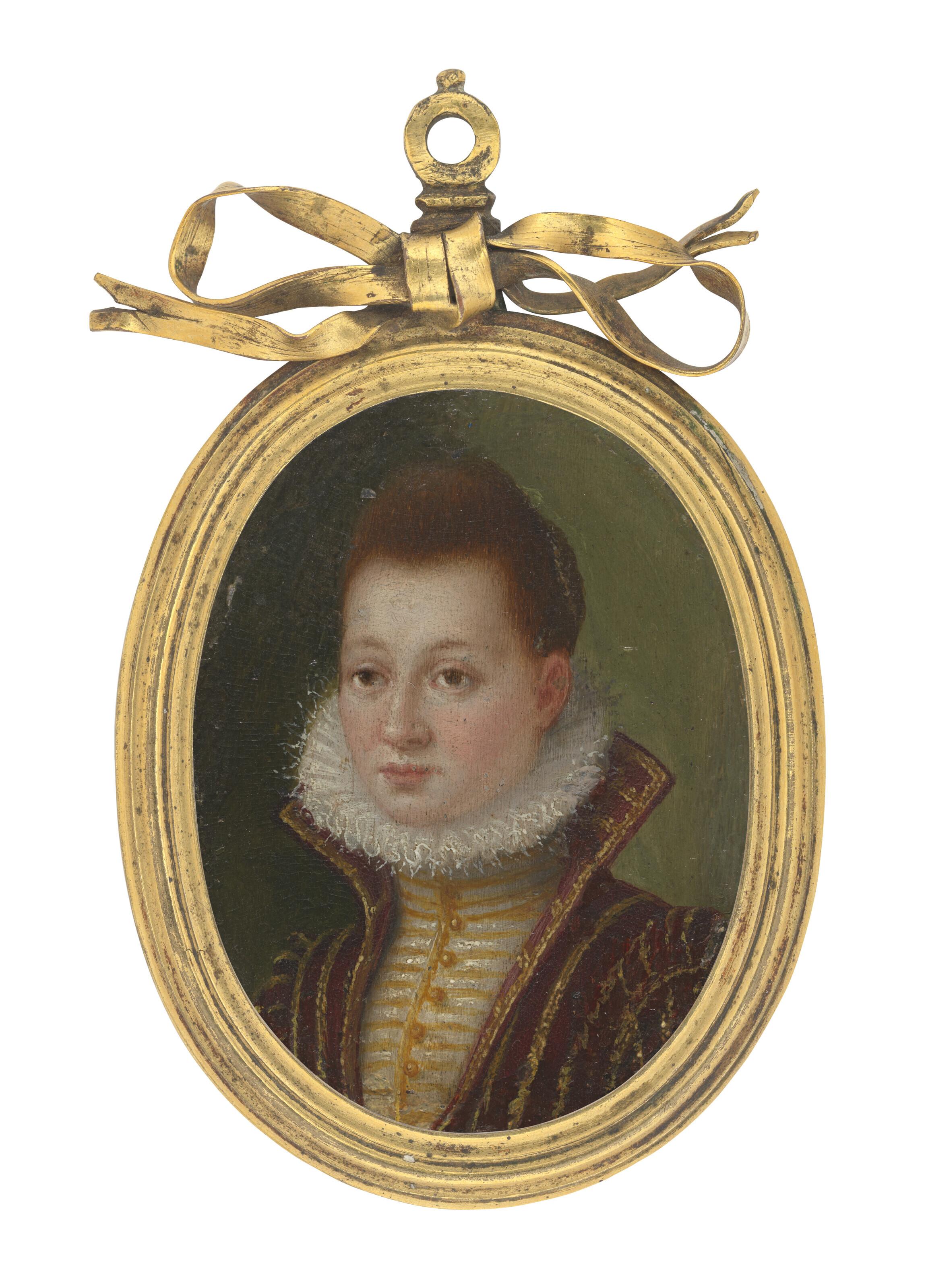 Lavinia Fontana - Portrait of a lady, bust-length, in a gold embroidered bodice with a high collar and a ruff