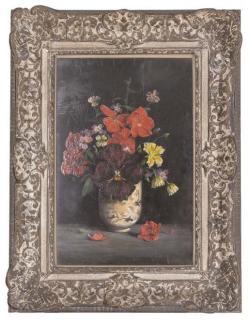 Lawrence Biddle - Pansy, geraniums, limnanthes and virginia sticks in a vase