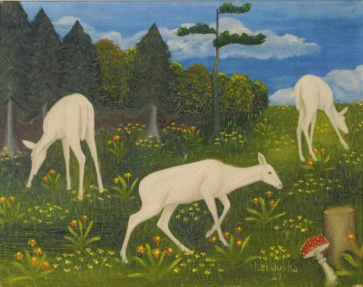 Lawrence Lebduska - White Fawns In A Field