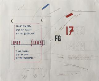 Lawrence Weiner - Flags folded out of sight of the barricade 1789 (1989)