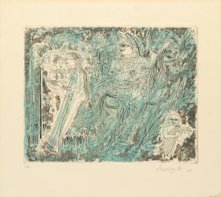 Laxman Pai - Untitled (Goa Mythology Narrative Blue Lovers)