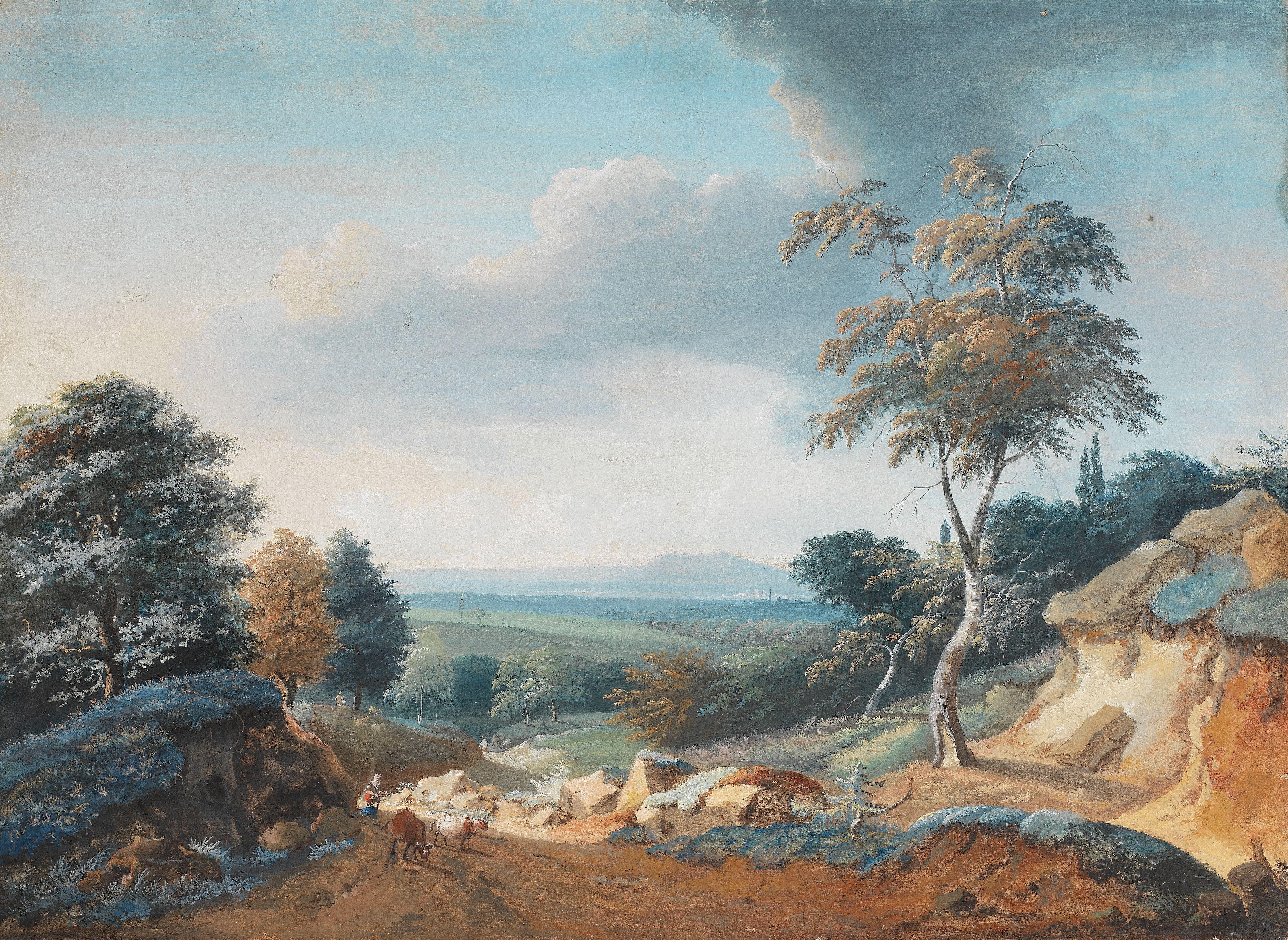 Lazare Bruandet - A Cattleherd On A Country Lane Unframed