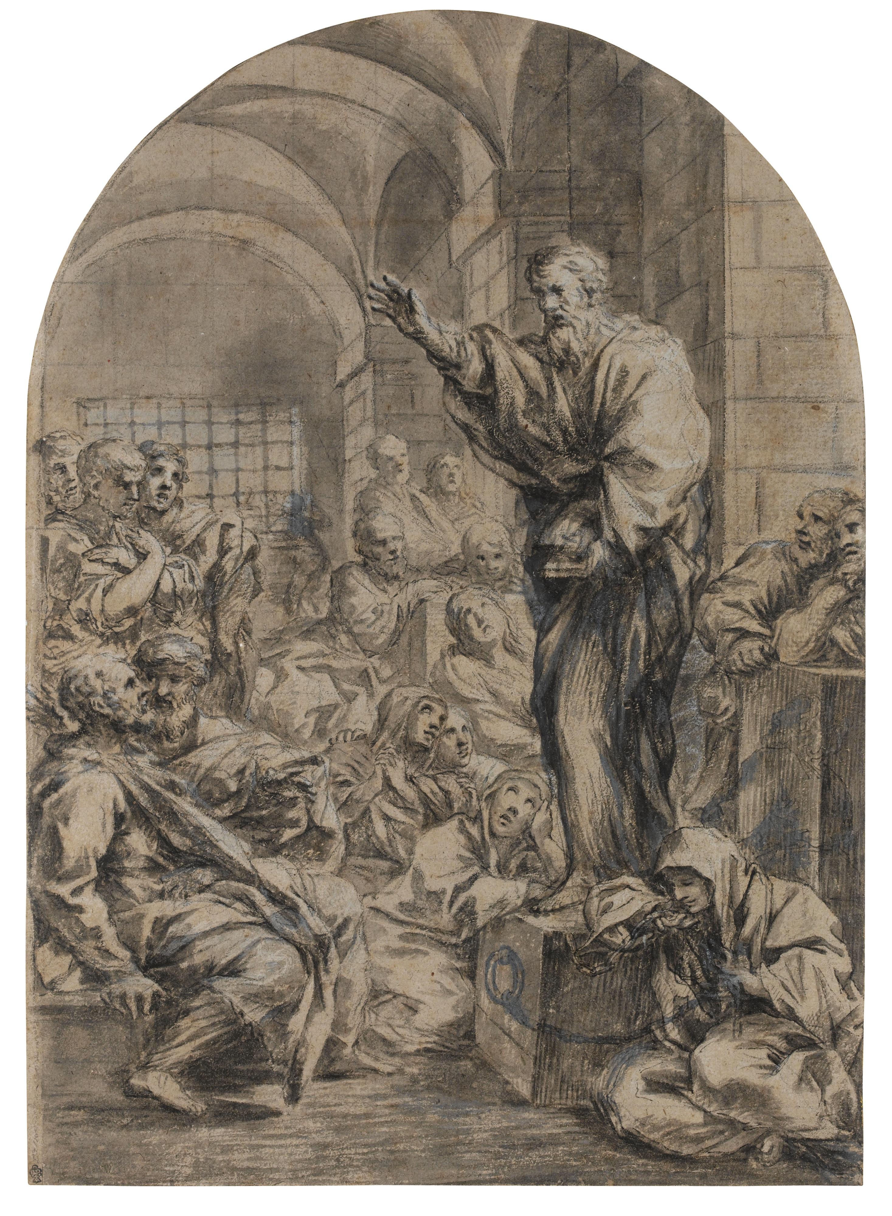 Lazzaro Baldi - Recto: A Saint Preaching In Prison Verso: Studies Of A Man\'S Torso With Raised Arms, And Of Raised Hands