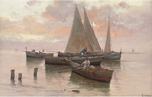Lazzaro Pasini - Fishermen in the Bay of Naples, dusk