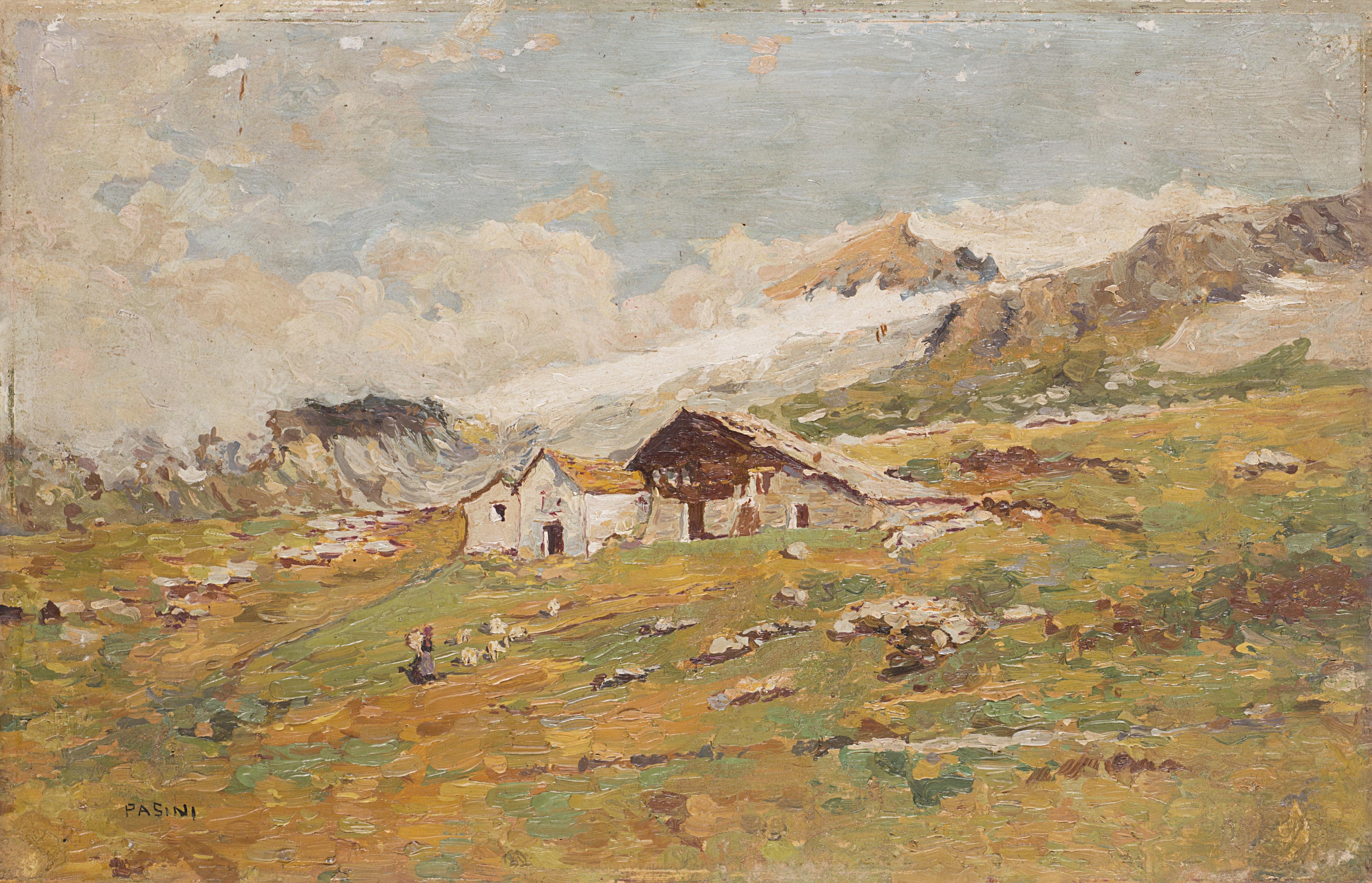 Lazzaro Pasini - scorcio di montagna con case