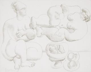 Le Corbusier - Deux femmes nues autour d’une coupe de fruits et de tasses à thé