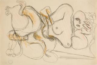 Le Corbusier - Liegender weiblicher Akt, den Kopf aufgestützt.