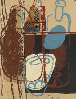 Le Corbusier - Nature morte, carafe, verre, bouteille et dé