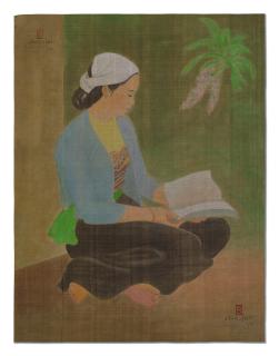 Le Nang Hien - Jeune Femme Assise Lisant Un Livre (Seated Young Woman Reading A Book)