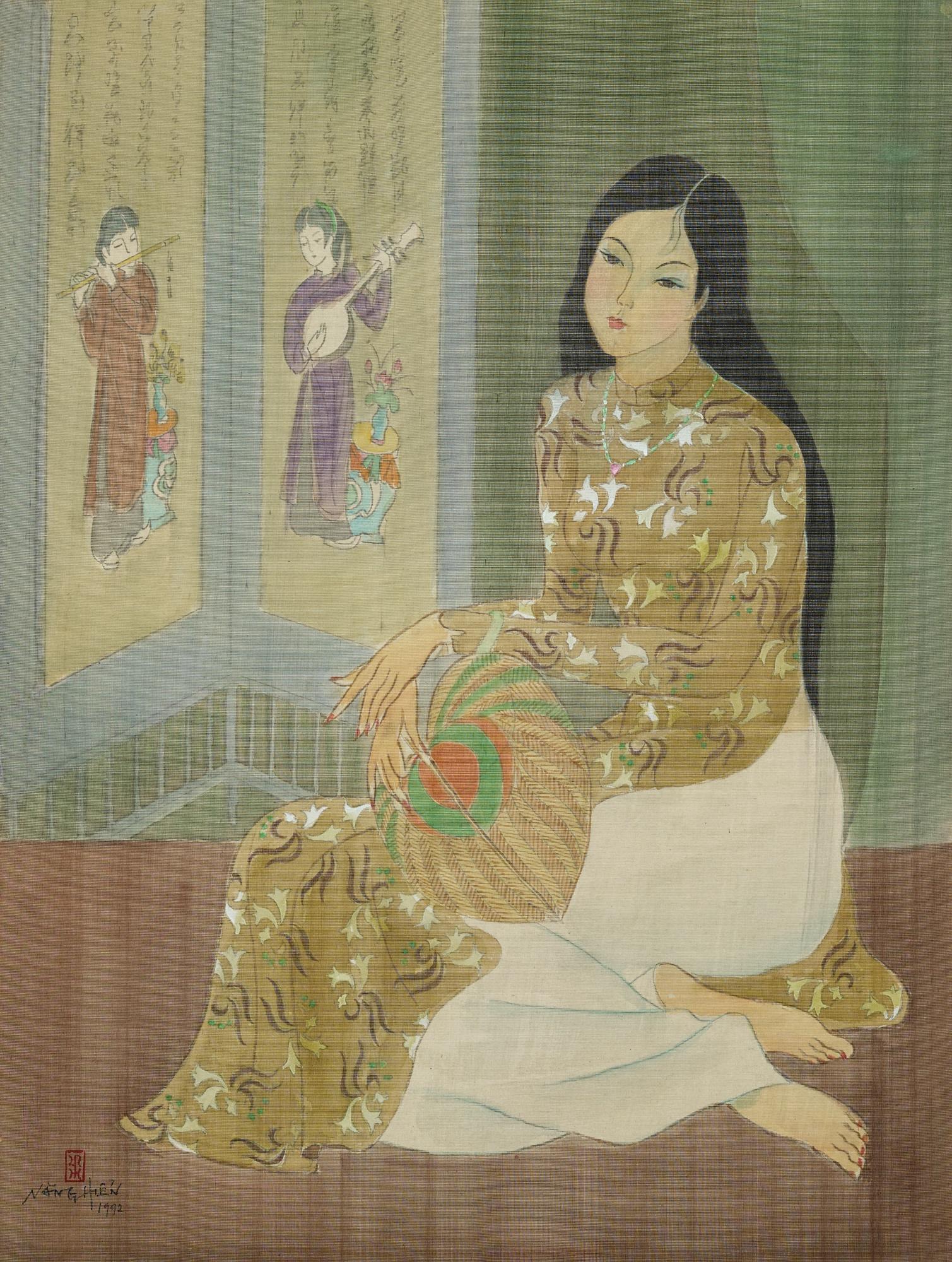 Le Nang Hien - Young Woman Holding A Fan