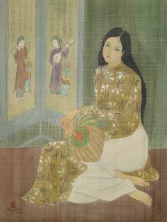 Le Nang Hien - Young Woman Holding A Fan