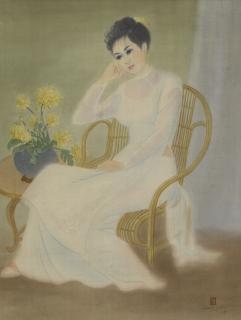 Le Nang Hien - Young Women Of Hanoi In A White Tunic (Ao Dai)
