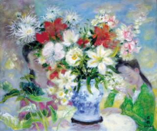 Le Pho - Two girls with flowers