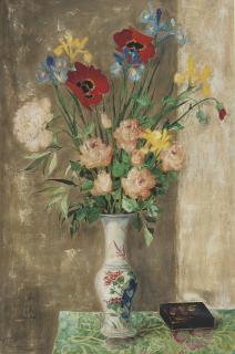 Le Pho - Vase of Flowers and Lacquer Box