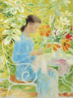 Le Pho - Woman Knitting in a Garden
