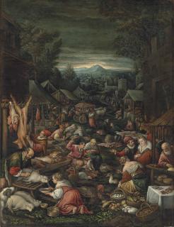 Leandro Bassano - A village on market day with poultry and other livestock