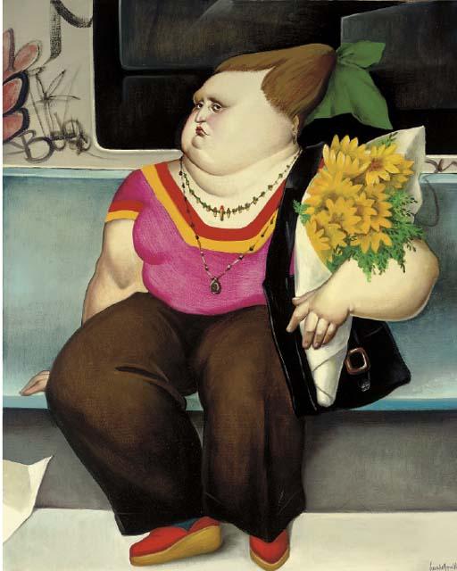 Leandro Velasco - Female subject with flowers seated on the subway