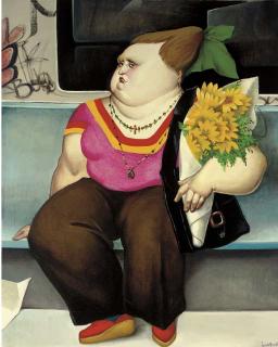 Leandro Velasco - Female subject with flowers seated on the subway
