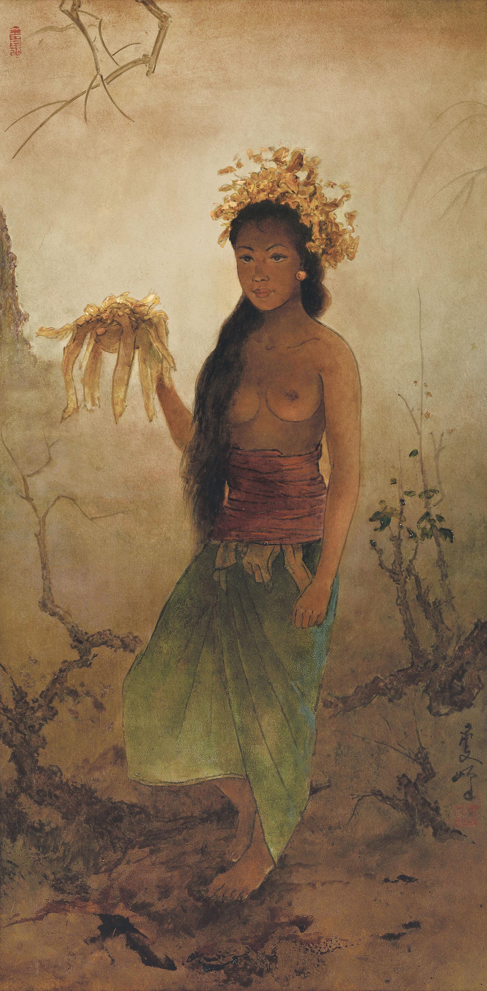 Lee Man Fong - BALINESE WOMAN WITH OFFERING