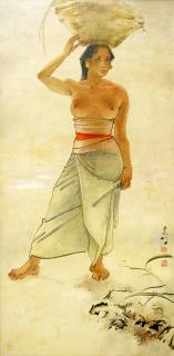 Lee Man Fong - Setengah Telanjang dengan Membawa Bakul di Kepala (Half Nude with Basket on Her Head)