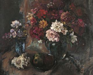 Lee Man Fong - Still life of flowers and fruits