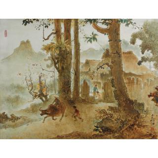 Lee Man Fong - Villagers In Idyllic Landscape