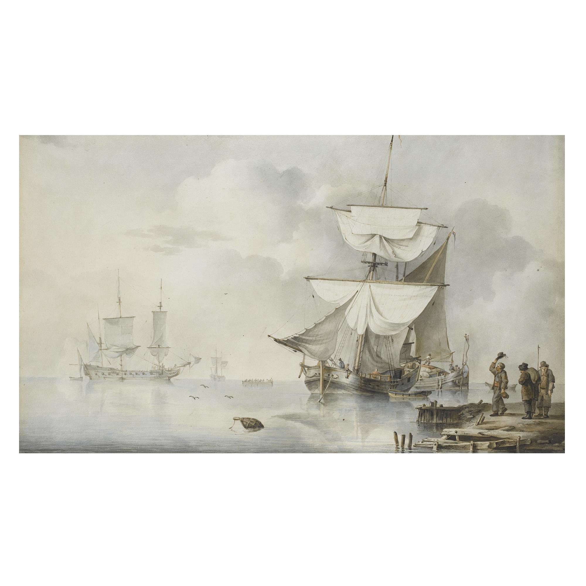 Leendert de Koningh the Elder - Ships At Anchor On A Calm Sea