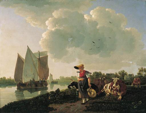 Leendert De Koningh - A milkmaid walking along a waterway