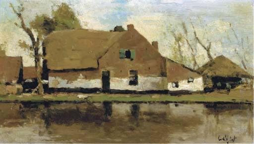 Leendert van der Vlist - Aan de Kaag: farmhouse along the water