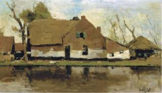 Leendert van der Vlist - Aan de Kaag: farmhouse along the water