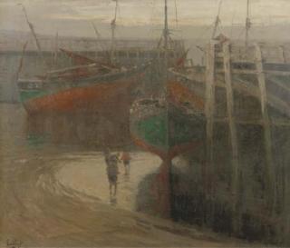 Leendert van der Vlist - Laag water te Oostende: low tide at Ostende harbour