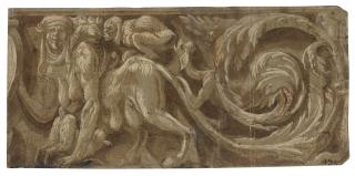 Lelio Orsi - A Design For A Section Of A Frieze With Fantastic Animals And Acanthus Leaves